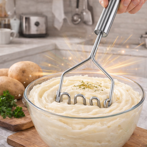 Jevania® Stainless Steel Potato Masher – Heavy-Duty Fine Mesh Manual Masher for Smooth Mash & Baby Food