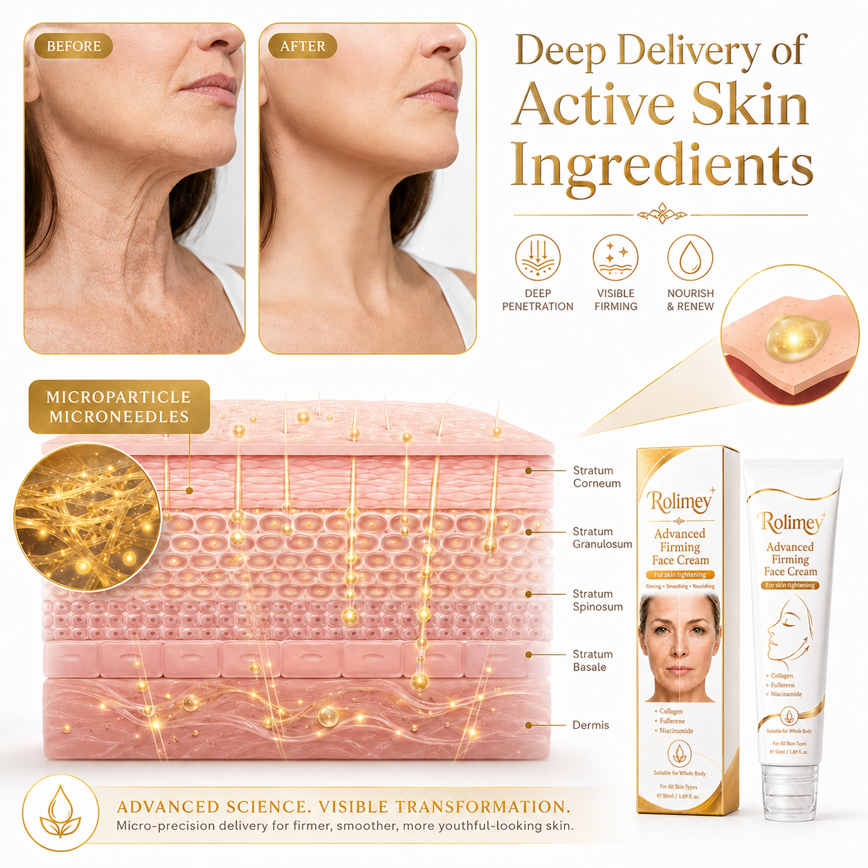🎁💝Rolimey® Collagen Peptides Fullerene Cream, 2026 Upgraded 5-in-1 Model Tighten & Lift Cream for Crepey Skin, Wrinkles and Tightening for Skin Types