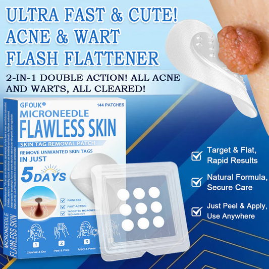 🎁 GFOUK® 2-in-1 Microneedle & Hydrocolloid Patch | Raised Moles,Acne,  Flat Warts & Skin Tags Remover | Improves Wrinkles, Scars & Blemishes | Invisible Pimple Patches for Face & Body | 144 Count