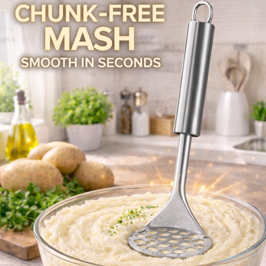 Jevania® Stainless Steel Potato Masher – Heavy-Duty Fine Mesh Manual Masher for Smooth Mash & Baby Food