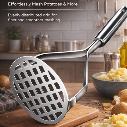 Jevania® Stainless Steel Potato Masher – Heavy-Duty Fine Mesh Manual Masher for Smooth Mash & Baby Food