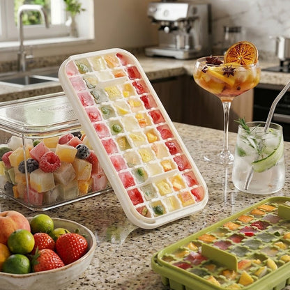 Jevania®  FrostPres4-Layer Ice Cube Tray with Storage Bin, Scoop & One-Press Release System