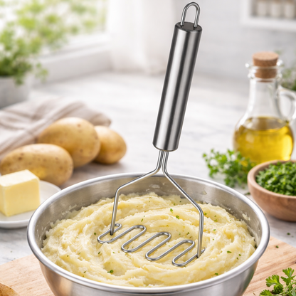 Jevania® Stainless Steel Potato Masher – Heavy-Duty Fine Mesh Manual Masher for Smooth Mash & Baby Food