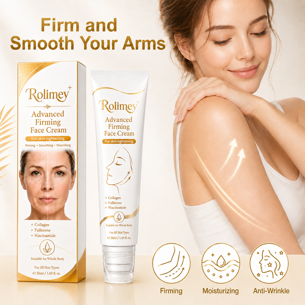 🎁💝Rolimey® Collagen Peptides Fullerene Cream, 2026 Upgraded 5-in-1 Model Tighten & Lift Cream for Crepey Skin, Wrinkles and Tightening for Skin Types
