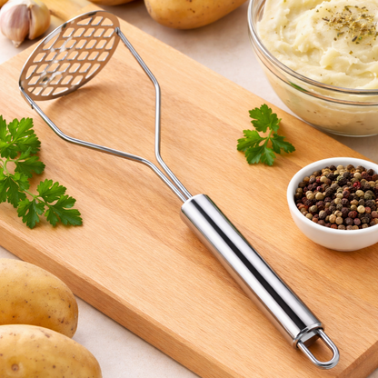 Jevania® Stainless Steel Potato Masher – Heavy-Duty Fine Mesh Manual Masher for Smooth Mash & Baby Food