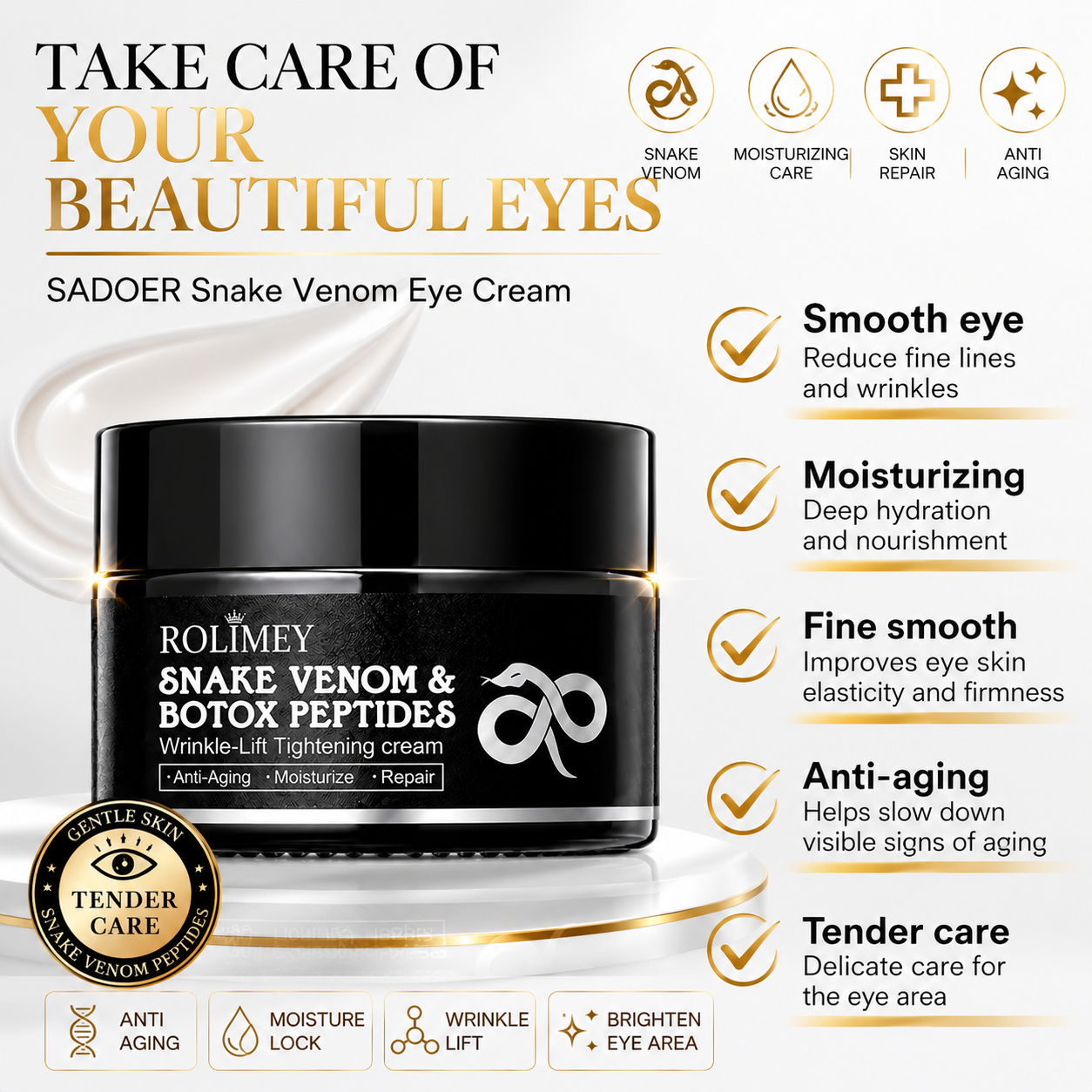 🔥 (Made in USA) - Rolimey® Snake Venom Peptide & Botox Wrinkle-Lift Tightening eye Cream with Collagen Peptides, 2026 New Tighten & Lift Cream for Face & Eye Area, for under-eye bags, fine lines around the eyes, dark circles, and sagging skin