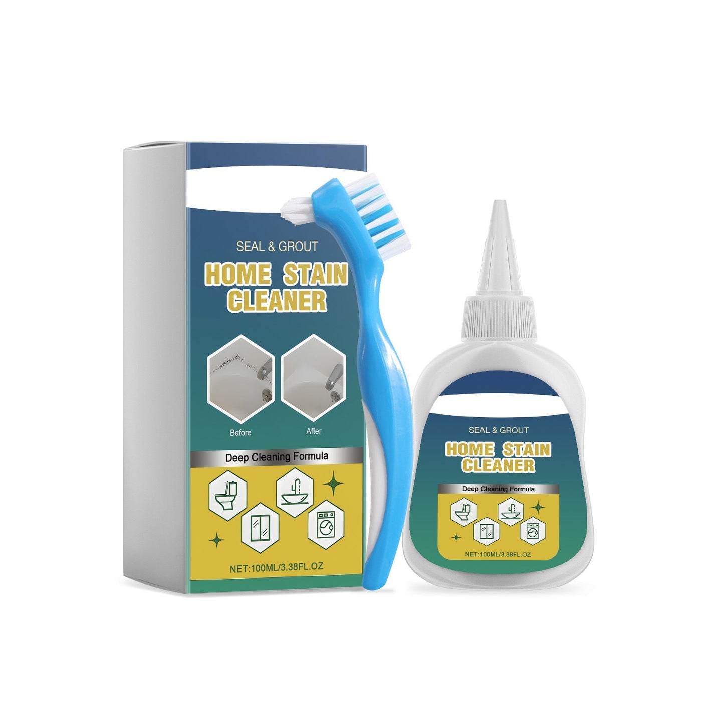 Isilila® Household Stain Remover Gel 🧴, Deep Cleaning Gel with Brush 🧽, perfect for tile grout 🏠, washing machine seals 🧺, refrigerator rubber ❄️, wall and shower stains 🚿