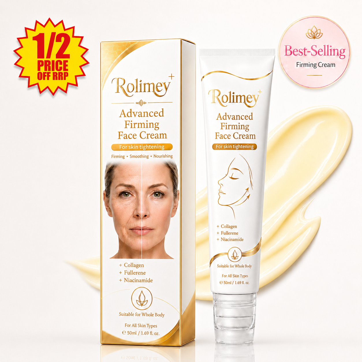 🎁💝Rolimey® Collagen Peptides Fullerene Cream, 2026 Upgraded 5-in-1 Model Tighten & Lift Cream for Crepey Skin, Wrinkles and Tightening for Skin Types